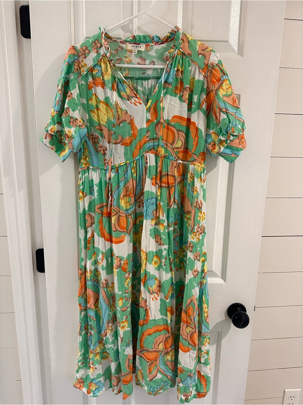 Umgee Green Floral Maxi Dress with Orange Accents